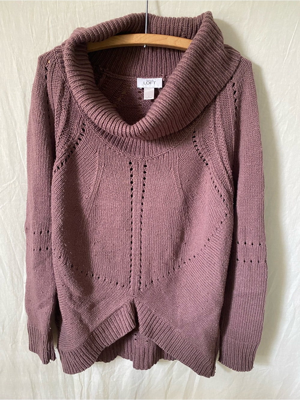 LOFT Dusty Mauve Cowl Neck Sweater - Wool Blend - Large